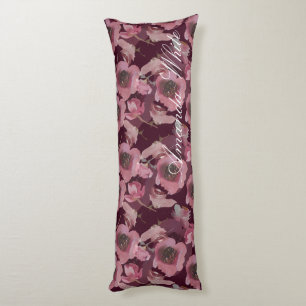 Coussins Longs Floral Bourgogne Custom Initiales Oreiller Corps