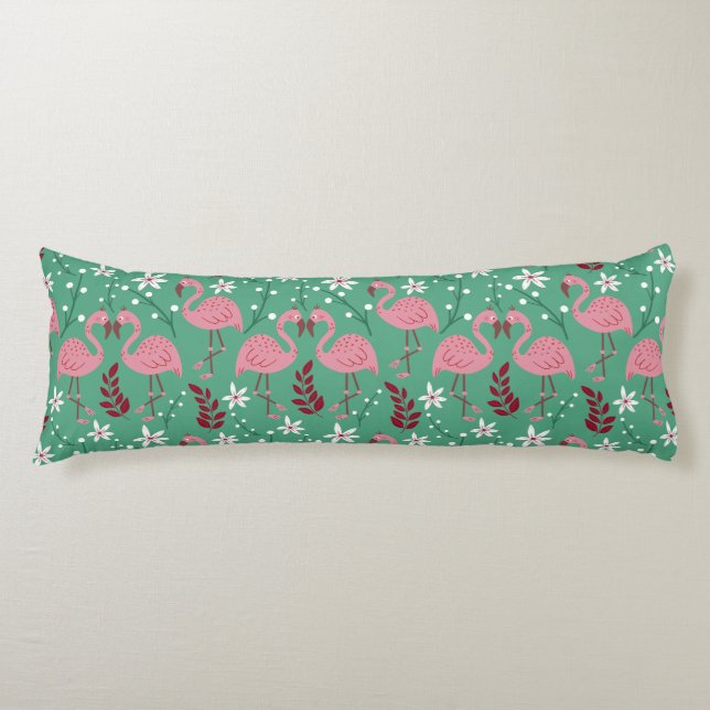 Coussins Longs Floral flamingo sans couture motif rose vert (Devant)