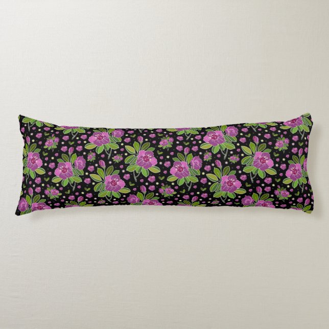 Coussins Longs Floral Pattern Lilac Pink Green Black (Devant)