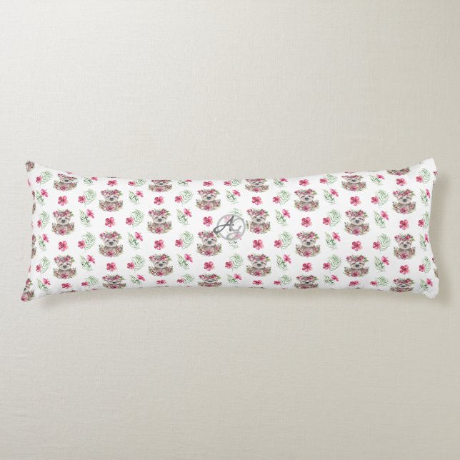 Coussins Longs Floral SLOTH Monogramme Motif Girls Nursery Room (Devant)