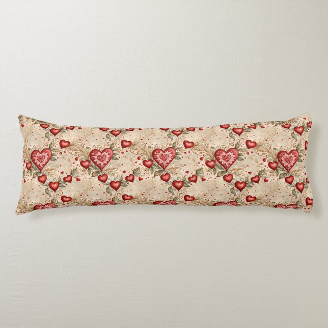 Coussins Longs Folk Art Red Hearts (Devant)