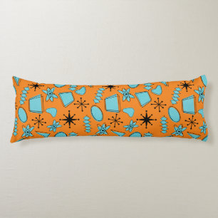 Coussins Longs Formes atomiques MCM Turquoise sur orange