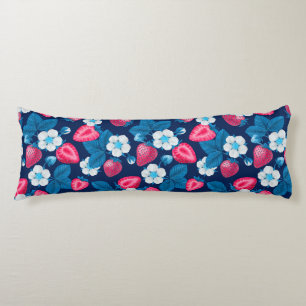 Coussins Longs Fraises roses sur bleu