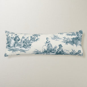 Coussins Longs Français toile de jouy sage vert élégant