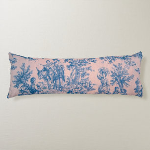 Coussins Longs French toile de jouy rose et bleu élégant