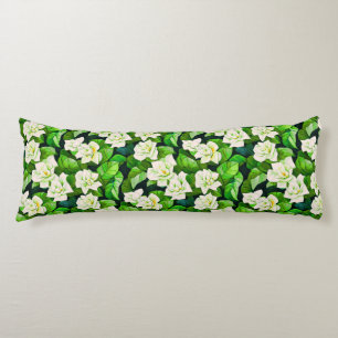 Coussins Longs Gardenias blanches et Feuilles verts de Jade