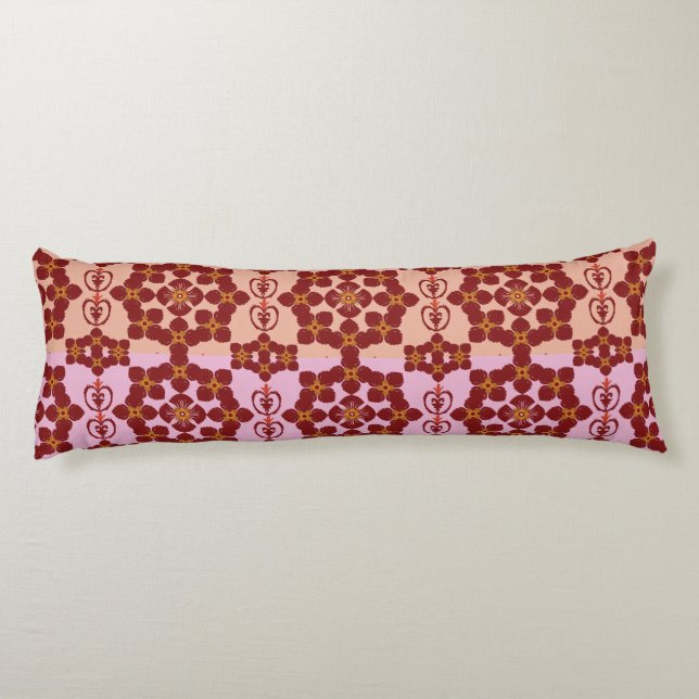 Coussins Longs Geometric Ethnic Pattern Body Pillow – Burgundy Re (Dos)