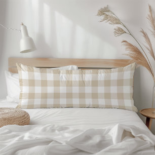 Coussins Longs Gingham à carreaux écossais beige rustique de ferm