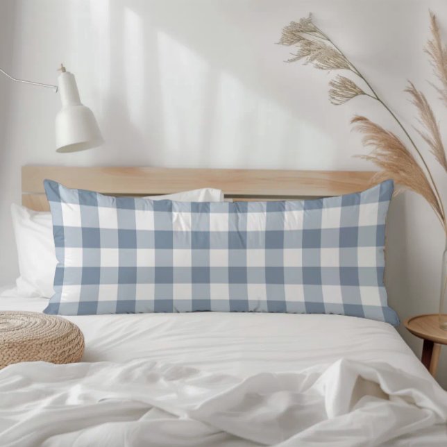 Coussins Longs Gingham à carreaux écossais bleu poussiéreux de fe (Créateur téléchargé)
