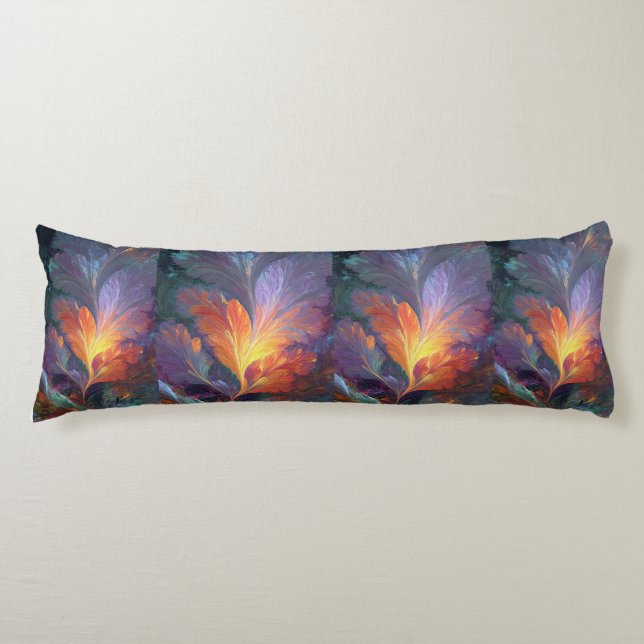 Coussins Longs Glowing Fractal Feather Body Pillow – Abstract Art (Devant)