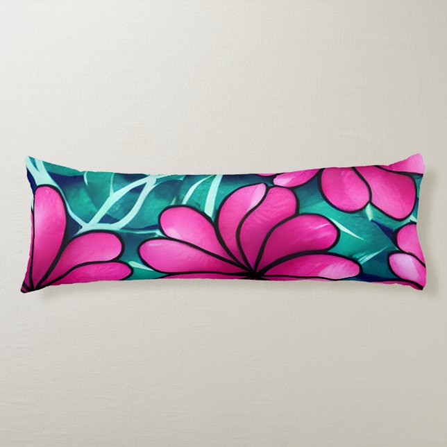 Coussins Longs Grand Motif rose vif (Devant)