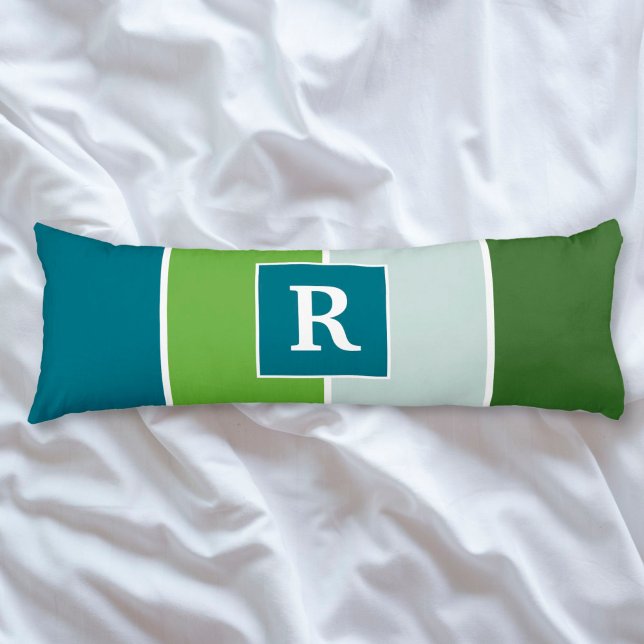Coussins Longs Grandes bandes en bleu et vert avec Monogrammes (Créateur téléchargé)