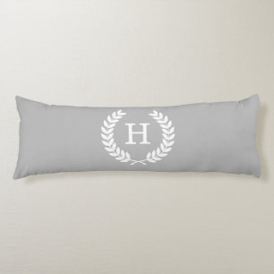 Coussins Longs Gris Blanc Blé Laurel Wreath Initial Monogramme
