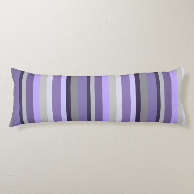 Coussins Longs Gris Lavande Violet Rayé Vertical (Devant)