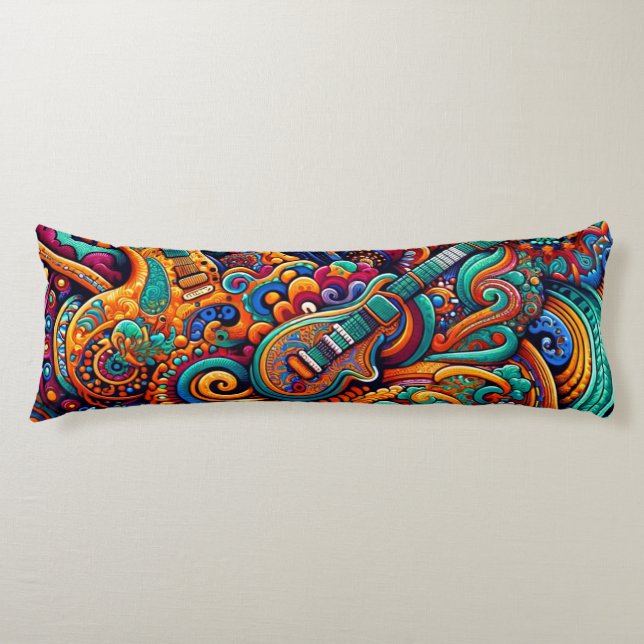Coussins Longs Guitares en mandala style batik (Devant)