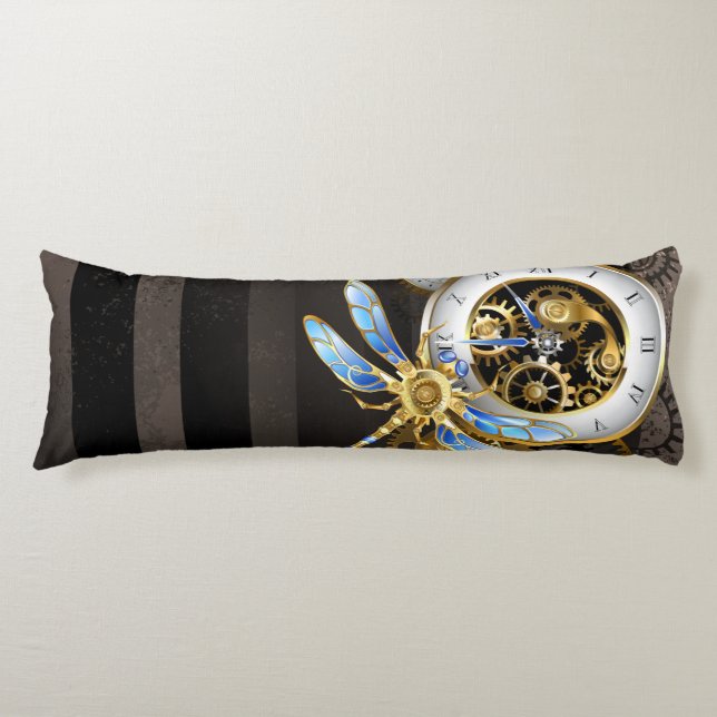 Coussins Longs Horloge à vapeur avec libellule mécanique (Devant)
