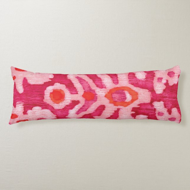 Coussins Longs Ikat de la tribu rose et orange (Devant)