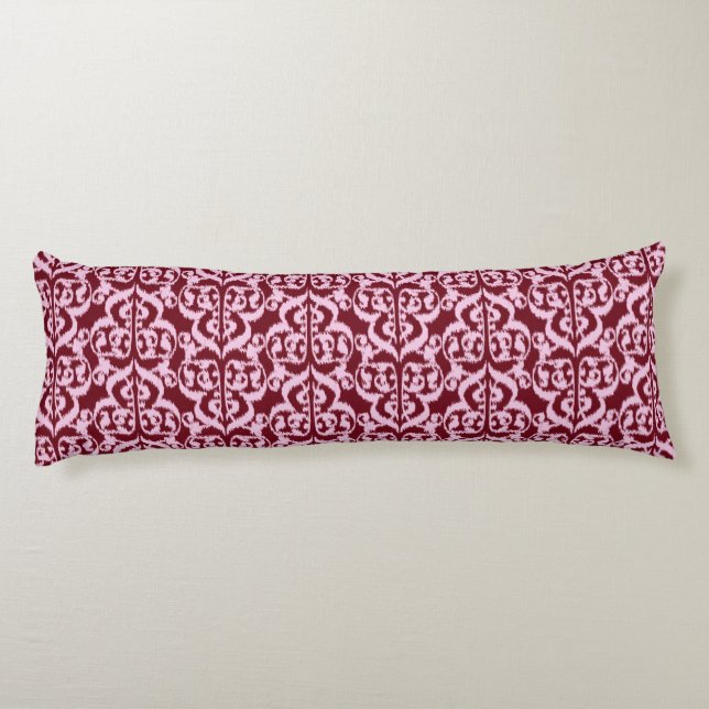 Coussins Longs Ikat Moorish Damask - bordeaux et rose. (Dos)