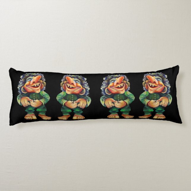 Coussins Longs Illustration de troll drôle scandinave aquarelle (Dos)