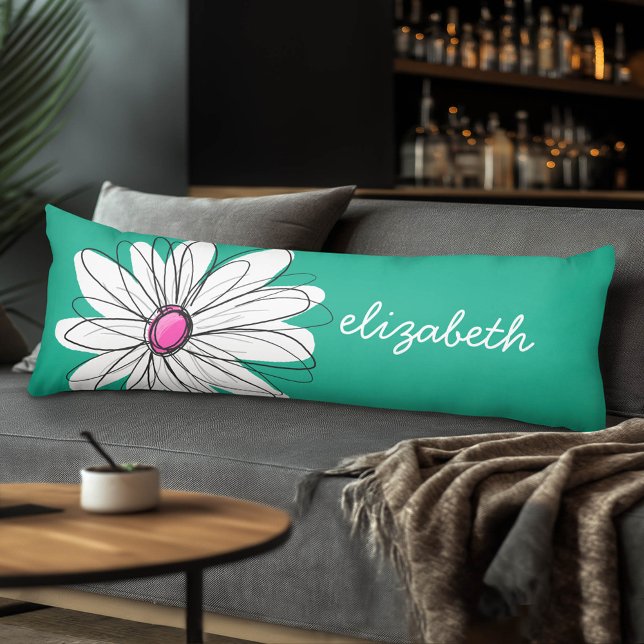 Coussins Longs Illustration florale tendance - rose et vert (Custom Monogram Body Pillow)
