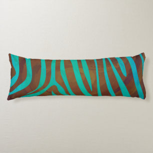 Coussins Longs Impression Brown et Turquoise Zebra