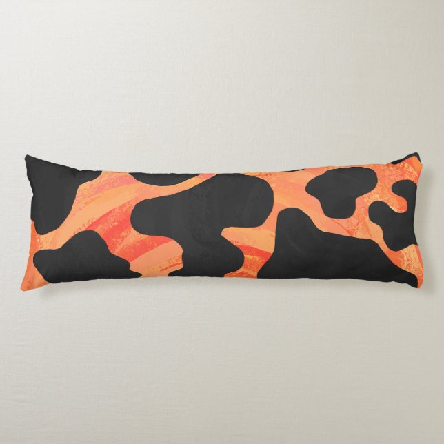 Coussins Longs Impression noire et orange de vache (Devant)