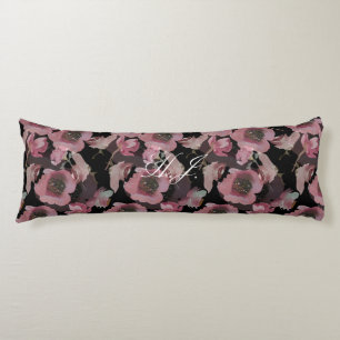 Coussins Longs Initiales Florales Noires Personnalisées Oreiller