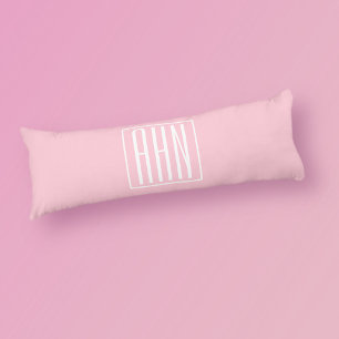 Coussins Longs Initiales Monogramme   Blanc Sur Rose Clair