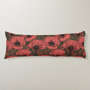 Coussins Longs Jardin de coquelicot dans le corail et brun