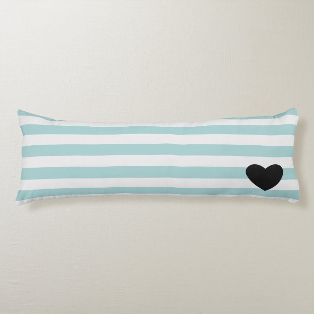 Coussins Longs Joli Coeur à la menthe et aux rayures blanches (Devant)