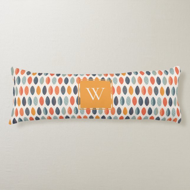 Coussins Longs Joli Motif de Monogramme Botanique Bleu Bleu Orang (Devant)