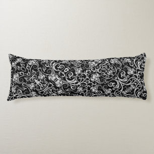 Coussins Longs Joli noir dalmate fleurs design arrière - plan