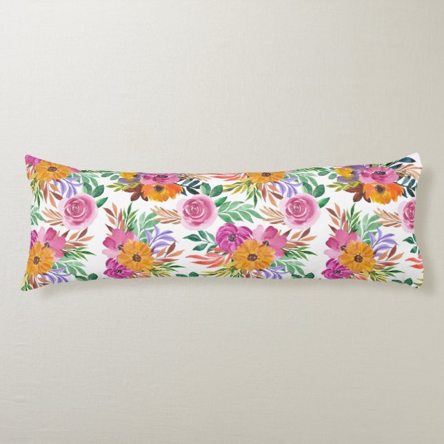 Coussins Longs Joli Rose Jaune Fleurs Florales Lit (Devant)