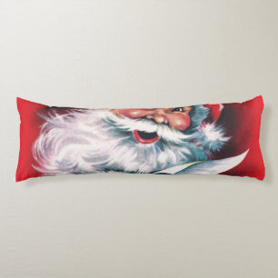 Coussins Longs Joyeux Noël, vintage, rétro, Père Noël, heureu