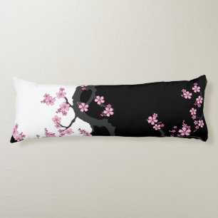 Coussins Longs Kimono japonais Sakura noir et blanc
