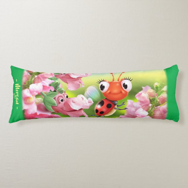 Coussins Longs Ladybug dans le jardin fleuri.Personnalité géante (Devant)