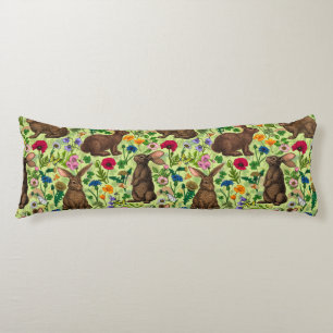 Coussins Longs Lapins et fleurs sauvages sur le vert miel