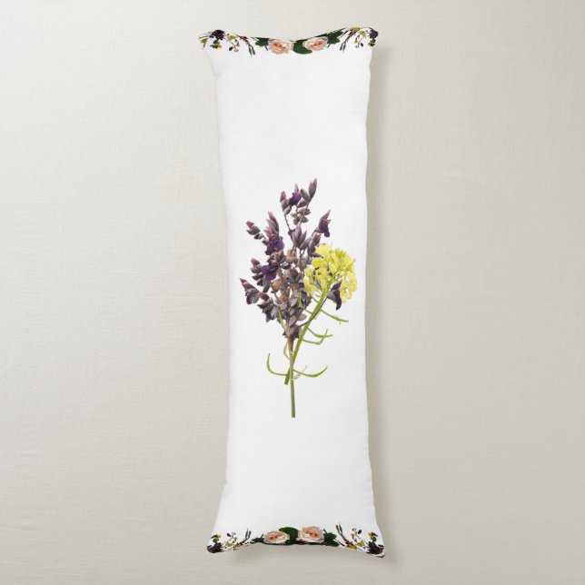 Coussins Longs Lavande et Fleur sauvage jaune Conception botaniqu (Devant (Vertical))