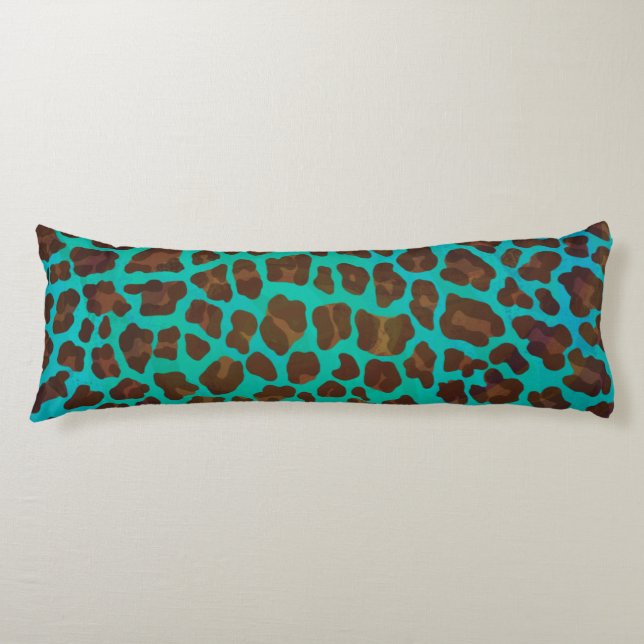 Coussins Longs Léopard Brown et Turquoise (Devant)