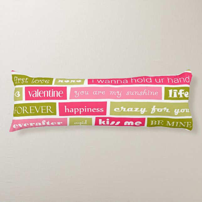 Coussins Longs Lettres d'amour rose et vert (Devant)