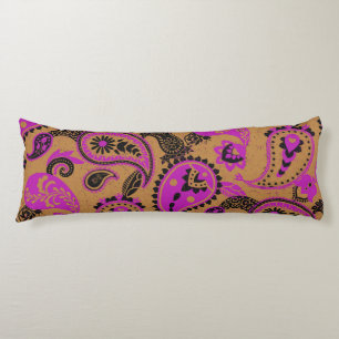 Coussins Longs Linocut Paisley Traditionnel Vivid Moutard Rose