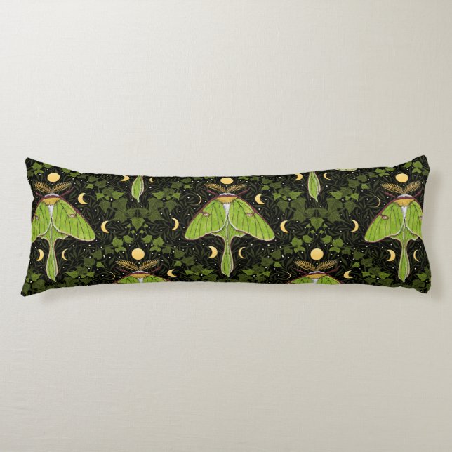 Coussins Longs Luna moth, phases de lune et damas de lierre 2 (Devant)