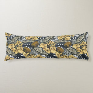 Coussins Longs Luxe Elegant Or N' Black Tropical Flowers