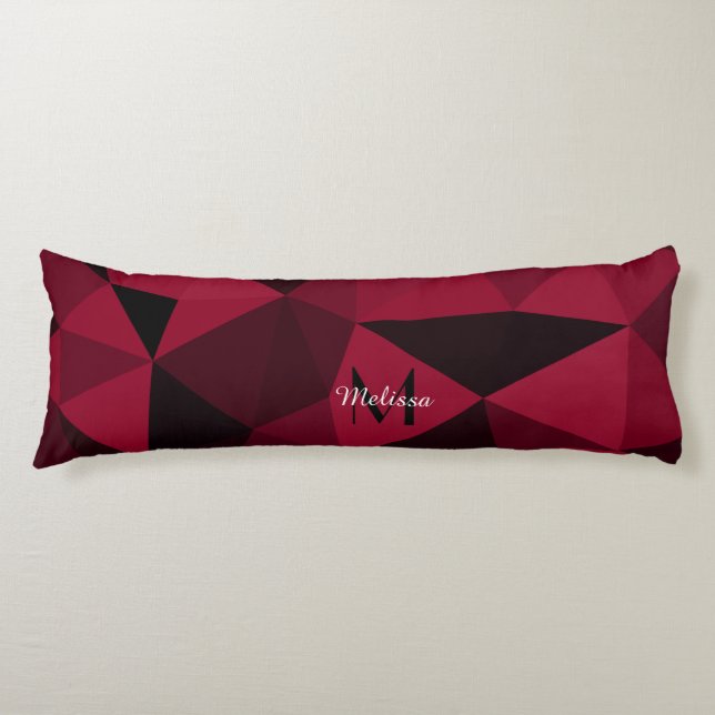 Coussins Longs Magenta rose rouge noir géométrie motif Monogramme (Devant)