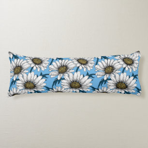 Coussins Longs Maisonnettes, fleurs sauvages sur bleu