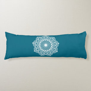 Coussins Longs Mandala blanc sur fond bleu