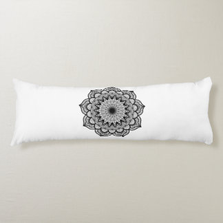 Coussins Longs Mandala noir sur fond blanc