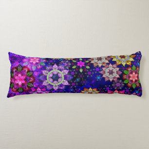 Coussins Longs Mandalas de explosion vibrants d'aquarelle