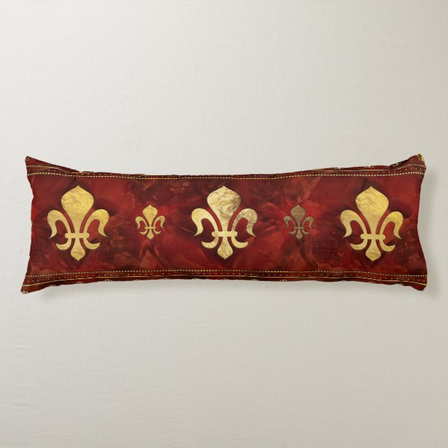 Coussins Longs Marbre rouge et or Fleur de lis (Devant)