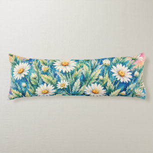 Coussins Longs Marguerite Blanche de Style Géométrique Inspirée d